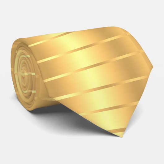 Gold Color Striped Sjabloon Elegant Moderne Stropdas (Opgerold)