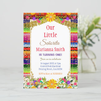 Gold Colorful Mexican Blanket Floral Fiesta Kaart