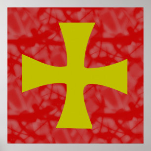 Gold Colour Byzantijn Cross op Red Poster