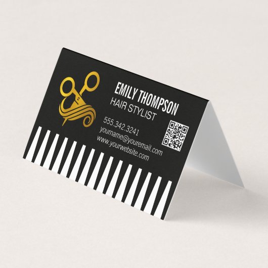 Gold Comb | Hair Stylist | QR Code Visitekaartjes (Voorkant)