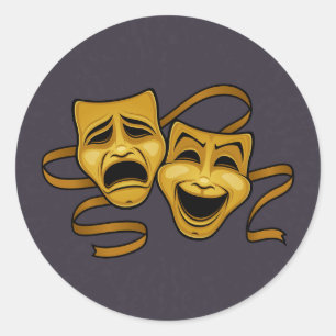 Gold Comedy en tragedie theatermaskers Ronde Sticker