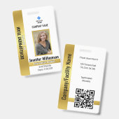 Gold Company Security QR Code Employee Photo ID Badge (Front & Back)