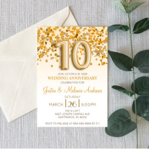 Gold Confetti 10e anniversaire Mariage Invitation