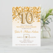 Gold Confetti 10e anniversaire Mariage Invitation (Debout devant)