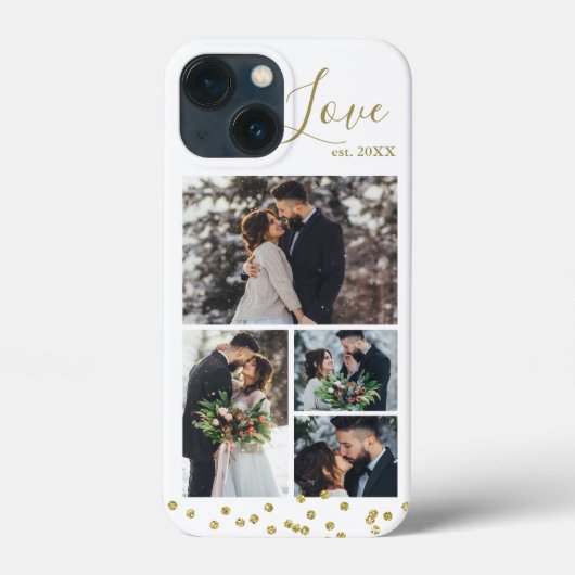 Gold Confetti 4-Photo Collage, speciaal gepersonal Case-Mate iPhone Case (Achterkant)