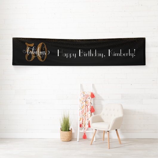 Gold Confetti 50 & Fantastische Happy Birthday, zw Spandoek (Insitu)