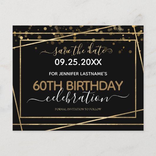 Gold Confetti 60th Birthday Save the Date Flyer (Voorkant)