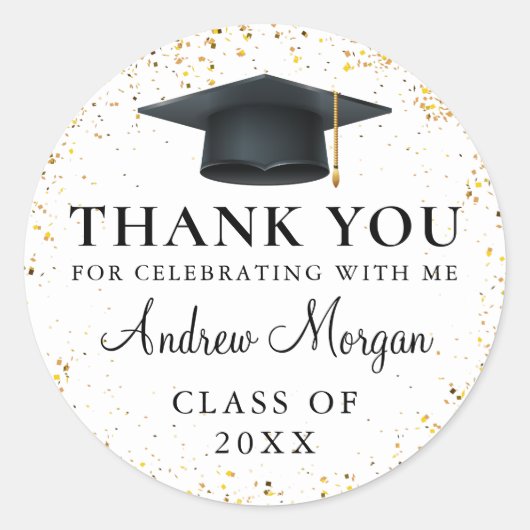 Gold confetti Afstuderen Hartelijk dank Ronde Sticker (Voorkant)