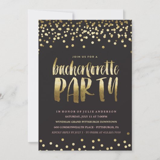 GOLD CONFETTI BACHELORETTE Invitation PARTI (Devant)