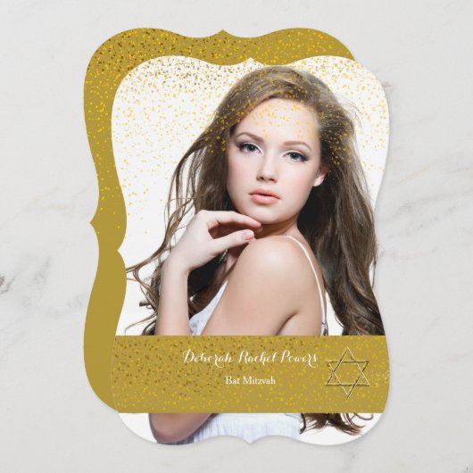 Gold Confetti Bat Mitzvah Uitnodiging (Voorkant / Achterkant)