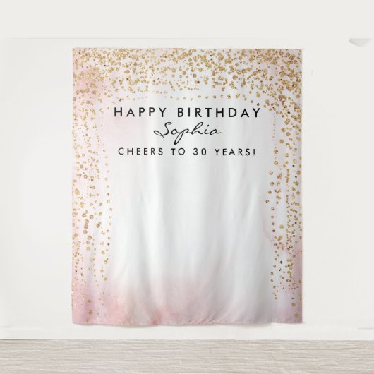 Gold Confetti Birthday Backdrop Elke leeftijd Wandkleed (Voorkant)