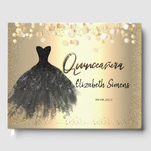 Gold Confetti, Black Dress Quinceañera Gastenboek