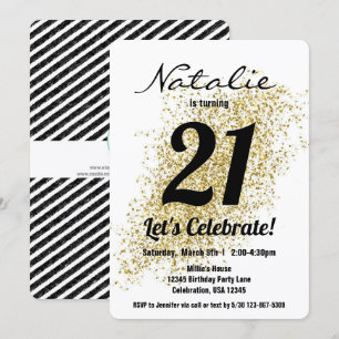 Gold Confetti Black en White Girl Birthday Kaart