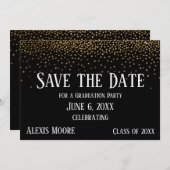 Gold Confetti Black Graduation Party Save the Date Kaart (Voorkant / Achterkant)