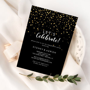 Gold Confetti   Black Let's Celebrate Party Kaart