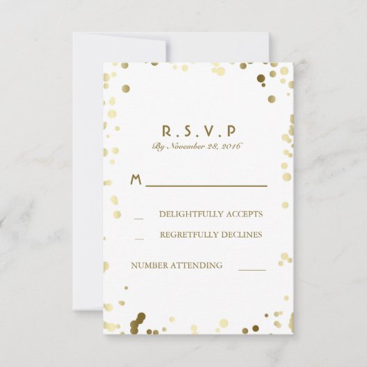Gold Confetti Blanc Elégant Mariage Cartes RSVP (Devant)