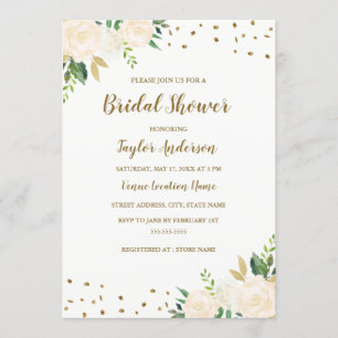 Gold Confetti Bloemen Bruids Douche Uitnodiging