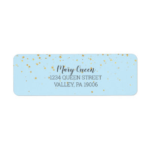 Gold Confetti Blue Baby shower Return Address Etiket