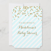 Gold Confetti Blue Stripes Baby Shower Invitations (Devant)