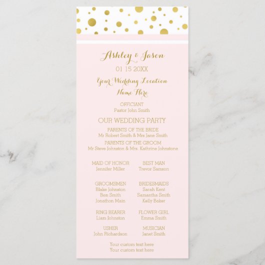 Gold Confetti Blush Pink Wedding Programme (Dos)