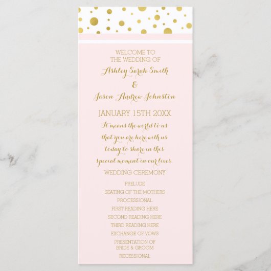 Gold Confetti Blush Pink Wedding Programme (Devant)