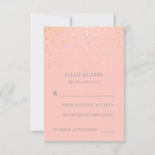 Gold Confetti Blush Rose Wedding Cartes RSVP (Devant)