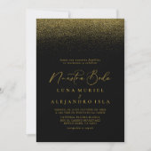 Gold Confetti Boho Black Nuestra Boda Wedding Kaart (Voorkant)