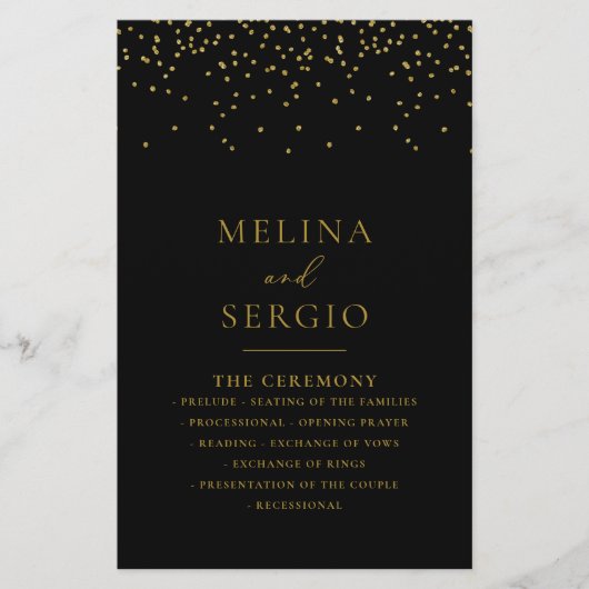 Gold Confetti Boho Black Wedding-programma (Voorkant)