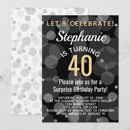 Gold Confetti Bokeh Bubbles 40e verjaardag Kaart (Voorkant / Achterkant)