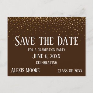 Gold Confetti Brown Graduparty: sla de datum op Briefkaart