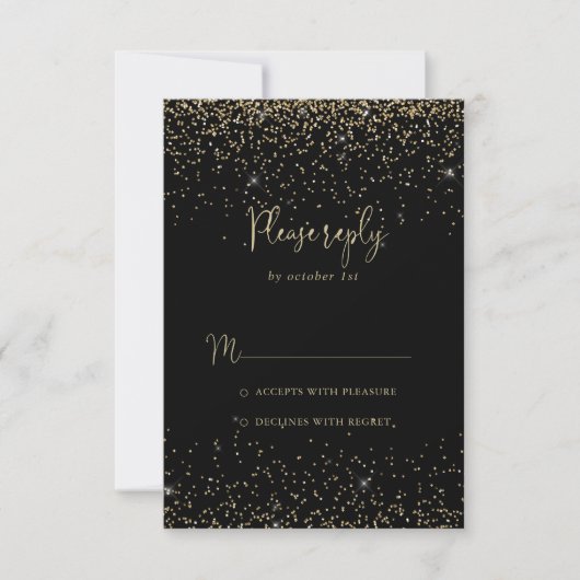 Gold Confetti Calligrafie Fancy Script RSVP (Voorkant)