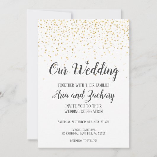 Gold Confetti Calligraphie Notre Faire-part de mar (Devant)