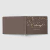 Gold Confetti Calligraphy Brown Wedding Gastenboek (Volledig)