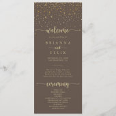 Gold Confetti Calligraphy Brown Wedding Programma (Voorkant)