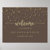 Gold Confetti Calligraphy Brown WedWedding Welcome Poster (Voorkant)
