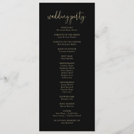 Gold Confetti Calligraphy Fancy Script Wedding Programma (Achterkant)