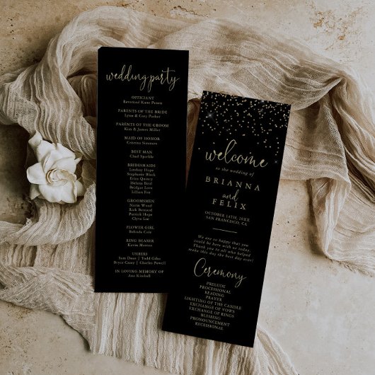 Gold Confetti Calligraphy Fancy Script Wedding Programma
