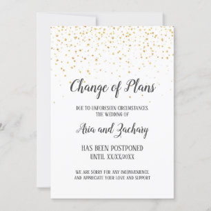 Gold Confetti Calligraphy Wedding Change of Planan Kaart