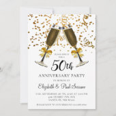 Gold Confetti Champagne Glasses 50th Jubileum Kaart (Voorkant)