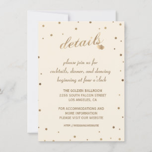 Gold Confetti Champagne Wedding Details Reception Kaart