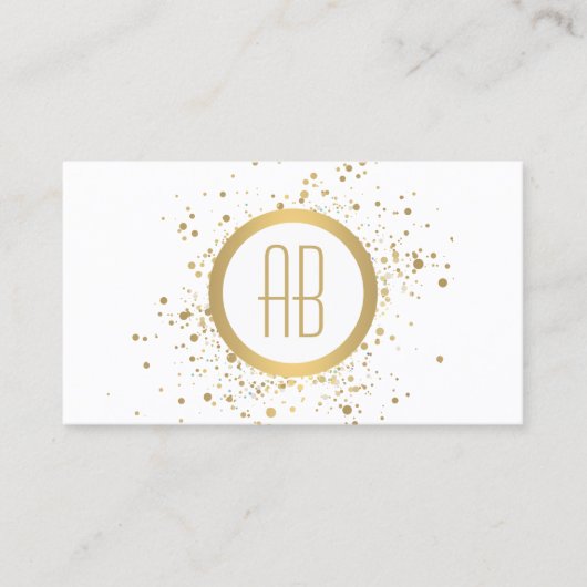 Gold Confetti Circle Monogramme Carte de visite bl (Devant)