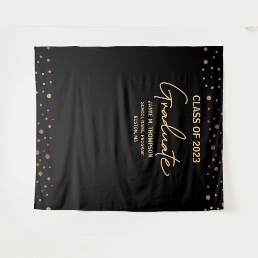 Gold Confetti Class of 2023 backdrop afstuderen Wandkleed (Voorkant (horizontaal))