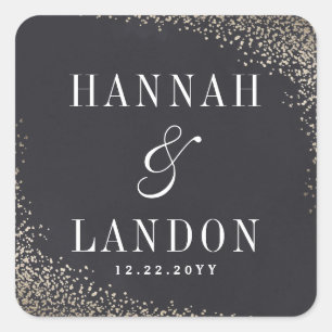 Gold confetti couples mariage autocollant faux feu