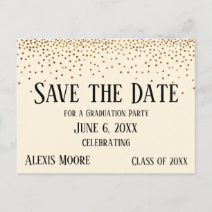 Gold Confetti Cream Graduation Party Save the Date Briefkaart