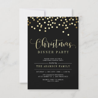 Gold Confetti Dîner de Noël Invitation