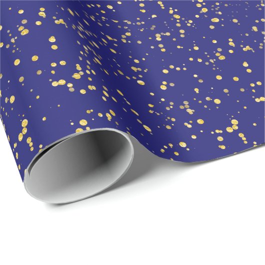 Gold Confetti Dots Midnight Blue Cadeaupapier (Rol Hoek)