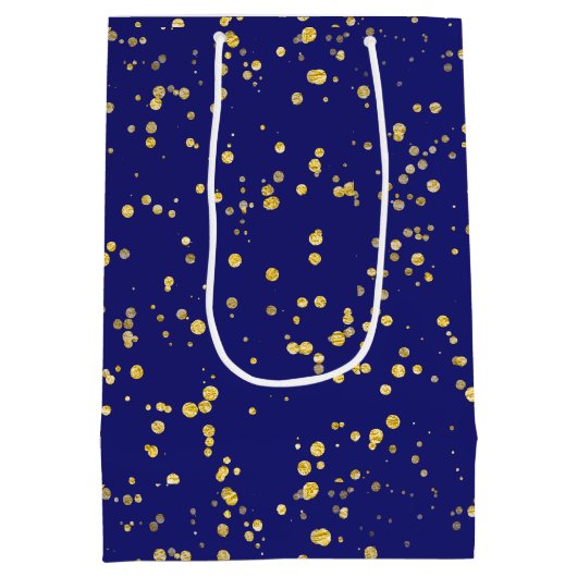 Gold Confetti Dots Midnight Blue Medium Cadeauzakje (Achterkant)