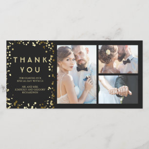 Gold Confetti Elegant Black Weddenschap Hartelijk Bedankkaart