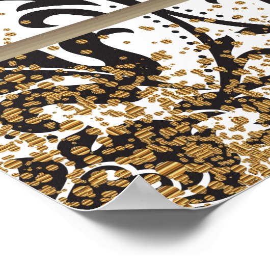 Gold Confetti en Black Damask - Zitkast Poster (Hoek)