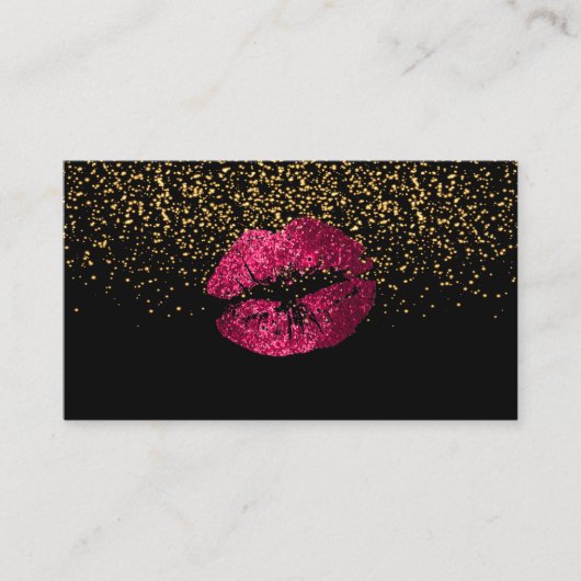 Gold Confetti en hot-roze Lips Visitekaartje (Voorkant)